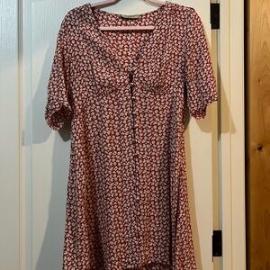 Red and White Floral Button-Up Dress